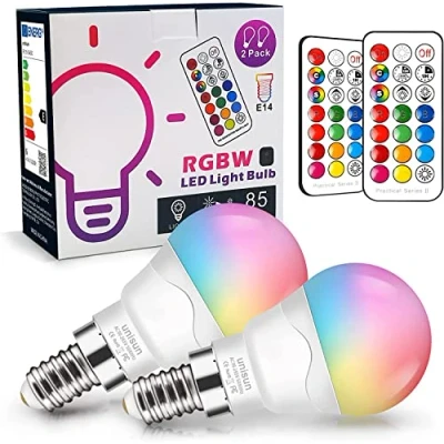 Image of Unisun LED E14 Light Bulbs 6W (Equivalent to 40W), RGB Colour Changing Bulb Dimmable Edison Screw Coloured Bulb, Night for Home Bar Party KTV Mood Ambiance Lighting