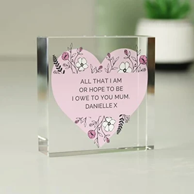 Image of Custom Personalised Pink Floral Glass Ornament With gift box
