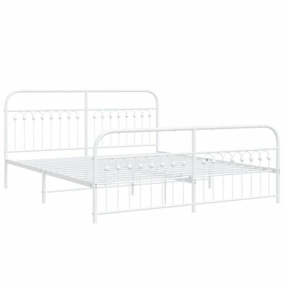 Image of vidaXL Metal Bed Frame without Mattress with Footboard White 183x203cm