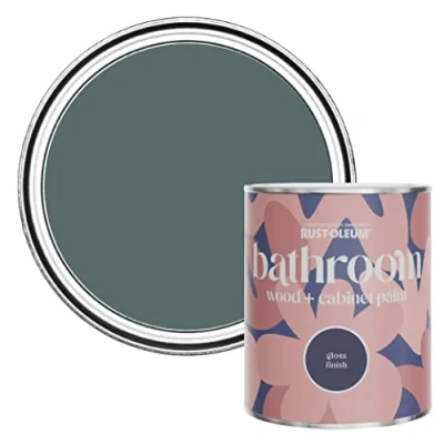 Image of Rust Oleum Green Moisture Resistant Bathroom Wood and Cabinet Paint in Gloss Finish Deep Sea 750ml