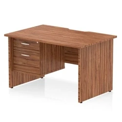 Image of Impulse 1200 x 800mm Scalloped Edge Straight Office Desk Walnut Top Panel End Leg Workstation 1 2 Drawer Fixed Pedestal