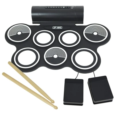 Image of 3rd Avenue Electronic Drum Kit Portable Roll Up Set with Built in Speakers, 7 Pads, Foot Pedals and Sticks