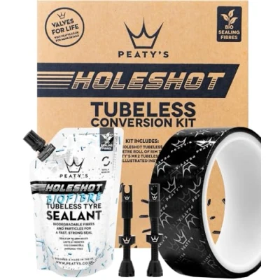 Image of Peaty&#039;s Tubeless Wheel Conversion Kit Enduro &amp; DH (Wide) 35mm Tape / 42mm Valves 2x 120ml Holeshot Biofibre Sealant Pouch, Black