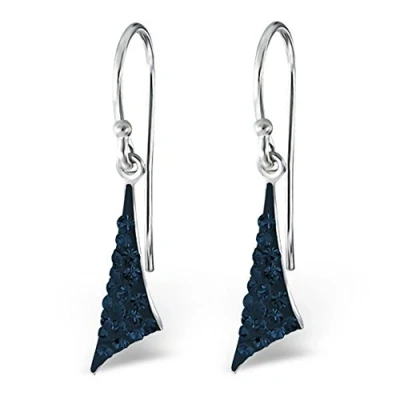 Image of The Goldmine Genuine 925 Sterling Silver Sparkly Triangle Shaped Hook Earrings incl. FREE Presentation Box and UK delivery