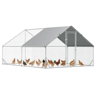 Image of PawHut Chicken Run Galvanised Walk in Coop Hen Poultry House Cage Rabbit Hutch Pet Playpen Garden w/Water Resist Cover, 3 x 4 2m
