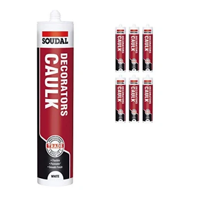 Image of Pack of 6, Soudal Decorator Caulk Gap &amp; Crack Filler Acrylic Silcone Adhesive Sealant