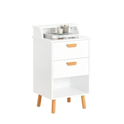 Image of Bedside Table Nightstand Side with 2 Drawers,FBT125 W Sobuy