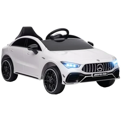 Image of AIYAPLAY Mercedes AMG CLA 45 Licensed 12V Kids Electric Car, Battery Powered Ride on Car with Remote Control, Transport Wheels, Spring Suspension, LED Lights Music Horn, for 3 6 Years White
