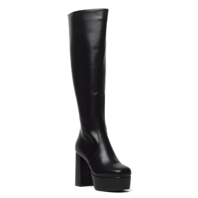 Image of LAMODA Women&#039;s Whatta Showdown Knee High Platform Boot, Black, Ladies Casual Boots, Block Heel and Side Zipper, Vegan Winter Long UK8