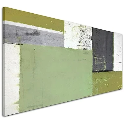 Image of Wallfillers Green Grey Abstract Painting Canvas Wall Art Print 1337 118x49cm