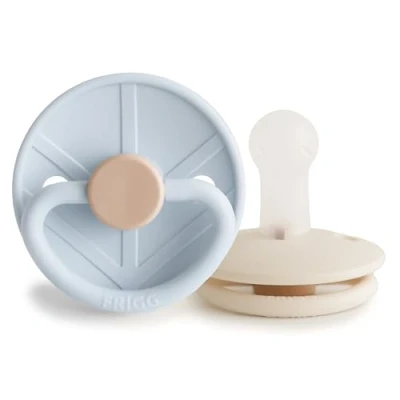 Image of FRIGG Little Viking Silicone Pacifier Pack of 2 Pacifiers Soother Dummy BPA Free Made in Denmark Symmetrical Cherry Shaped Nipple (Powder Blue/Cream, Size (6 18 Months))