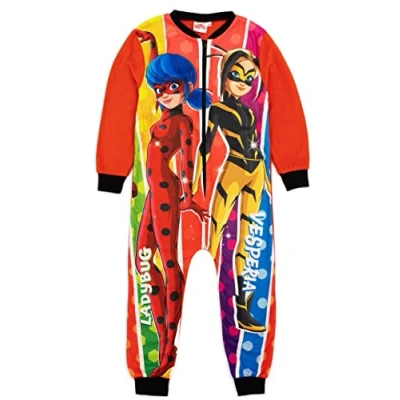 Image of Miraculous Girls Onesie In Red Kids All One Fleece Jumpsuit Loungewear Pyjamas Ladybug &amp; Vesperia Bodysuit PJs Ladybird Cartoon Series Pajama Nightwear Merchandise Gift for Children