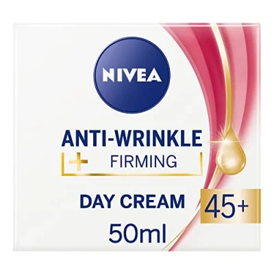 Image of NIVEA Anti Wrinkle and Firming Day Cream (50ml), Moisturiser for 45+ Skin, With Shea Butter, Apricot Kernel Oil, SPF Enhanced Daily Skin Care