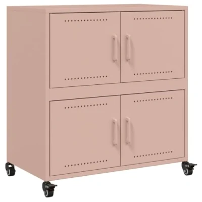 Image of vidaXL Sideboard Storage Cupboard Cabinet with Wheels Pink Cold Rolled Steel, 68x39x72 cm, Highboard 4 Doors for Living Room, Office, Bedroom