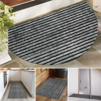 Image of Nicoman Cut To Size Front Door Mat Inside Outside, Striped Dirt Trapper Mats Indoor, Anti Slip Matt, Absorbent Shoe Scraper Doormat, Entrance Muddy for Dogs Paws Boots (75x44cm Half Moon)