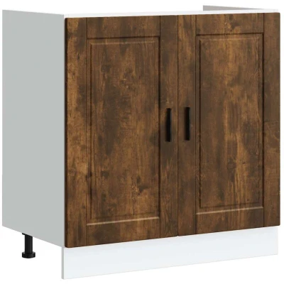 Image of vidaXL Porto Sink Base Cabinet Smoked Oak Engineered Wood with Adjustable Feet 80x46x81.5 cm