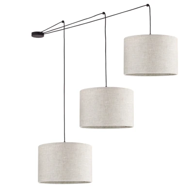 Image of Linen Pendant Ceiling Light Beige 3xE27