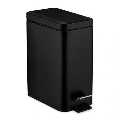 Image of Relaxdays Bathroom Pedal Bin, 5 L, Soft Close, Removable Inner Bucket, Matt Stainless Steel, Sanitary, with Lid, Black, Plastic