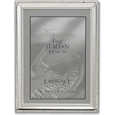 Image of Lawrence 11645 Verona Collection 4 Inch x 5 Metal Silver Picture Frame with Beads