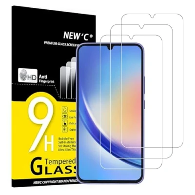 Image of NEW&#039;C 3 Pack Designed for Samsung Galaxy A34 5G Screen Protector Tempered Glass,Case Friendly Scratch proof, Bubble Free, Ultra Resistant