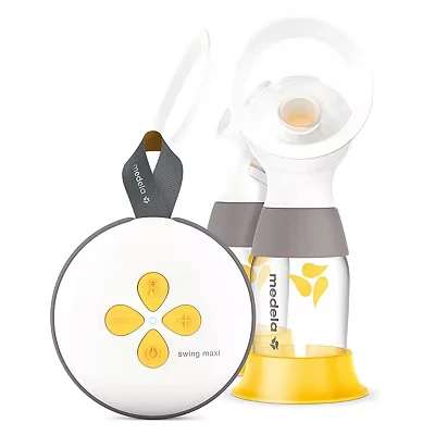 Image of Medela Swing Maxi Double Electric Breast Pump USB chargeable, more milk in less time, featuring PersonalFit Flex shields and 2 Phase Expression Technology