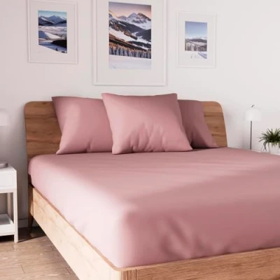 Image of Soleil d&#039;ocre, Jersey Fitted Sheet, Cotton, Pink, 90 x 190 cm