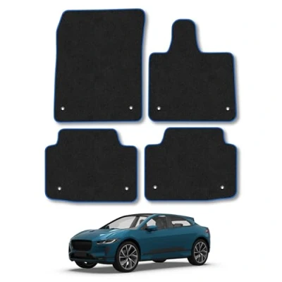 Image of Car Mats Compatible with Jaguar I Pace (2018 ) Tailored Fit Blue Carpet Floor Set Accessory Custom 4 Pieces Anti Slip Backing &amp; Binding Trim Edge
