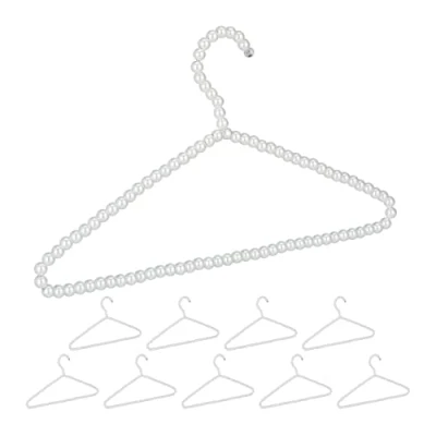 Image of Relaxdays Coat, 10x Set, Perle Style, Space Saving Storage, Clothes Hanger, Closet Organiser, Plastic, White, Iron, 22 x 40 1.2 cm