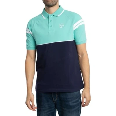 Image of Sergio Tacchini Men&#039;s Cambio Polo Shirt, Pool Blue/Maritime Blue/White, XL