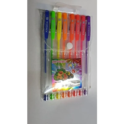 Image of Neon Colour gel pen set in a plastic wallet, fine ink ballpoint pens Pack of 8