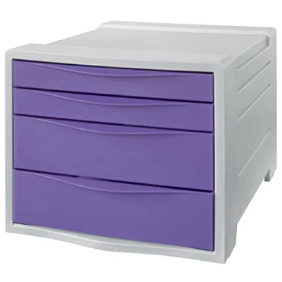 Image of Esselte Drawer Cabinet, 4 Tier Desktop Storage Organiser, Filing Drawers For Papers &amp; Stationery, Home/Office Use, Embossed Pattern, Colour&#039;Breeze Range, Lavender, 628458