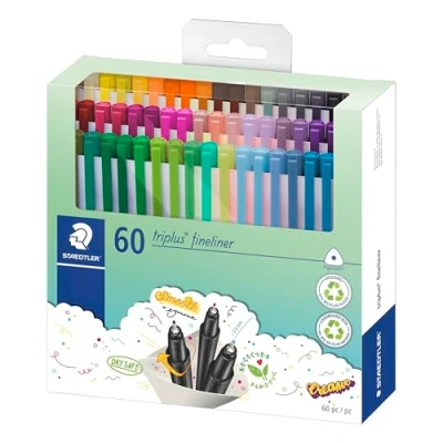 Image of STAEDTLER 334 C60 Triplus Fineliner Superfine Pen, 0.3mm Line Width Assorted Colours (Pack of 60)