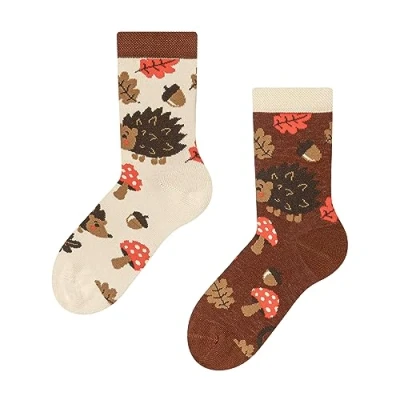 Image of Dedoles Unisex Socks for Women, Men &amp; Kids Cotton Funny Designs Football Bicycle Horses Plants Firefighter Gift Mismatched, Design: Cuddly Hedgehog, Colour: Beige, Size: 6 8K UK