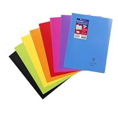Image of Clairefontaine Ref 971611C Koverbook Stapled Opaque PP Notebook (96 Pages) 21 x 29.7cm Size, Square 5x5 Ruling, 90gsm Brushed Vellum Paper, Polypro Cover Random Colour