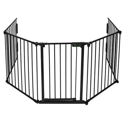 Image of VOUNOT 5 Panel Metal Fire Guard, Hearth Gate, Dog Gate Pet Safety Barrier Indoor, Foldable Grille Extra Wide 300 cm with Mounting Kit, Black