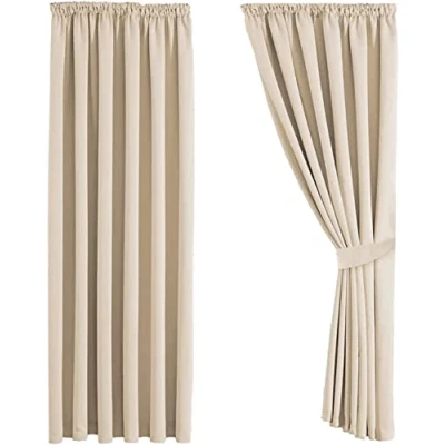 Image of Aspire Homeware Blackout Curtains for Living Room Cream Bedroom Pencil Pleat 66x90 inch Drop Thermal Insulated Super Soft Window Treatments Black Out Curtain + 2 Tiebacks