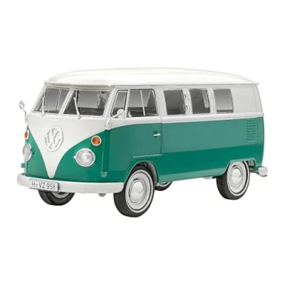 Image of Revell Model Set 67675 VW T1 Bus 1:24 Scale Unbuilt/Unpainted Plastic Kit with Contacta Professional Glue, Paintbrush &amp; Selected Aqua Color Paints