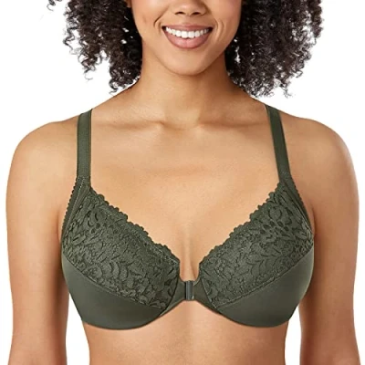 Image of Delimira Women&#039;s Front Fastening Bra Racer Back Lace Plus Size Non Padded Underwired Ivy Green 42DD