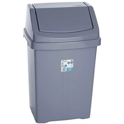 Image of funky gadgets Wham 50L Swing Bin White,Silver,Teal,Purple,Cream Rubbish Dustbin Plastic Lided Bins Home Kitchen Office (Grey)