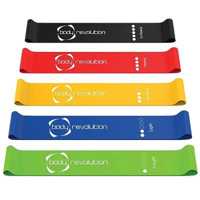 Image of Body Revolution Resistance Bands Set of 5 Skin friendly Latex Exercise Loop for Strength Training, Physiotherapy, Pilates and Stretching Levels x Light Heavy, 600mm 50mm
