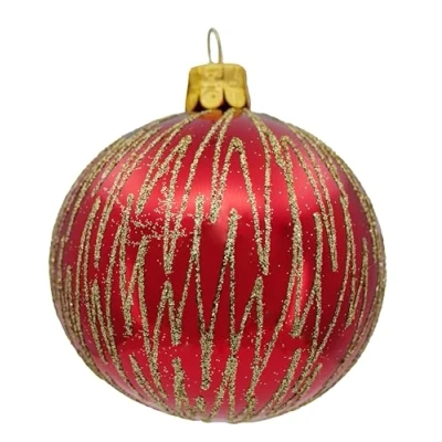Image of Ornex Set of 6 Diameter Hand Blown Glass Baubles for Christmas Tree Decoration, Red, Gold, sfere Ø 7 cm