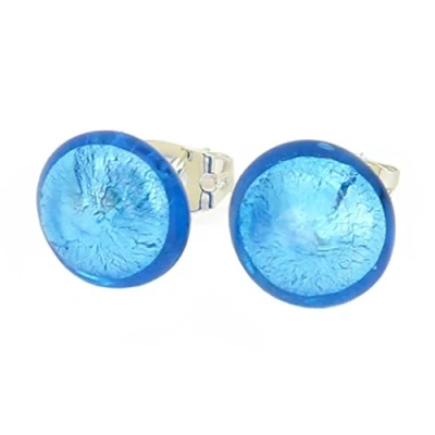Image of GlassOfVenice Murano Glass Button Stud Earrings Aqua Blue