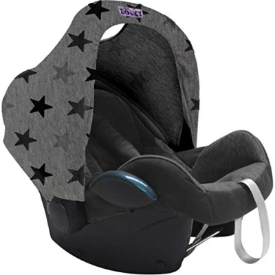 Image of Dooky Hoody Cover for Baby Car Seat/ Pram/ Stroller/ Pushchair, Universal Fit, Protects from Sun, Wind and Light Rain, UPF 50+ UV Protection, Easy to Install Wash, Grey Stars