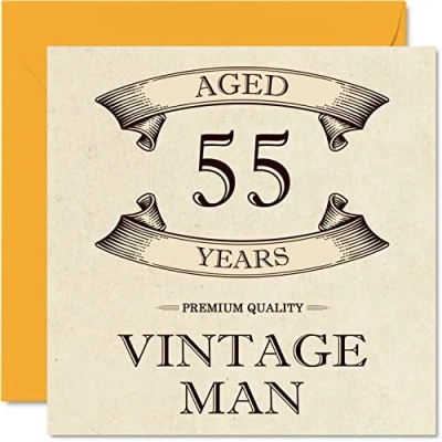 Image of Vintage 55th Birthday Cards for Men Aged 55 Years Fun Card Colleague Dad Husband Boyfriend Uncle Brother Friend, 145mm x Greeting Cards,
