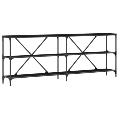 Image of vidaXL Console Table Black Oak 200x30x75 cm Engineered Wood and Steel