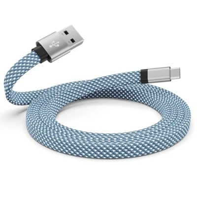 Image of Magtame USB C Cable, 5ft Magnetic A to Coiled Charger Flat Type Fast Charging Cord Compatible with Samsung for Device Pad, Blue