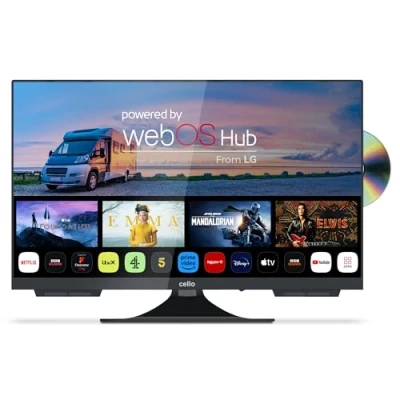 Image of Cello C2224WSF 12 Volt 22 inch Traveller Smart Frameless TV/DVD Pitch Perfect Speakers Ultrafast WebOS, Freeview Play, Bluetooth, Netflix, Small TV for Motorhomes &amp; Boats UK Made 2024