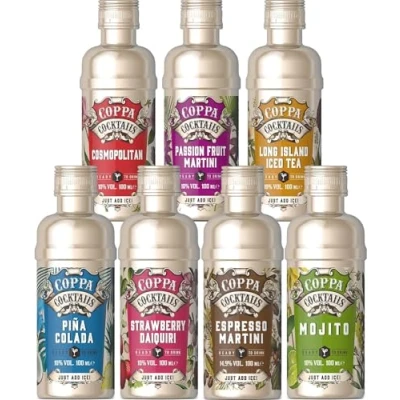 Image of Premium Ready to Drink Mini Coppa Cocktails, Flavours Include: Mojito, Strawberry Daiquiri, Pina Colada, Espresso Martini, Tequila Sunrise, Cosmopolitan, Long Island Iced Tea (Pack of 7)