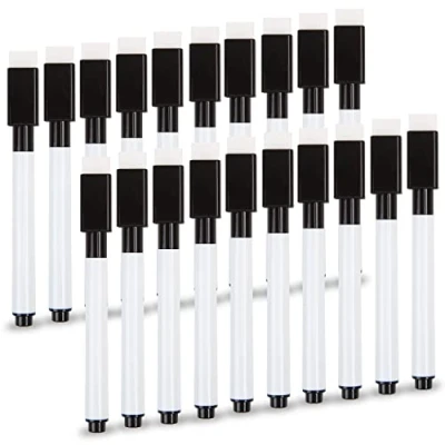 Image of VEYLIN Whiteboard Pens, 20PCS Black Small Dry Wipe Marker Pens with Eraser Fine Tip Pen for Kids
