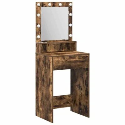 Image of vidaXL Smoked Oak Dressing Table Vanity 135x50 cm with Lighting &amp; Mirror for Bedroom